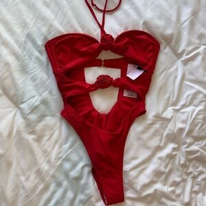 wild fable Red Cutout One-Piece Swimsuit with Knot Details